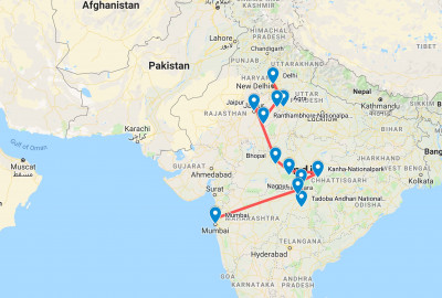 Indien: Tiger und Taj map