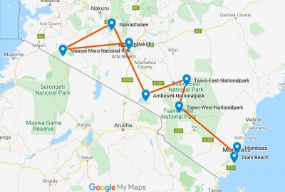 Masai Mara, Kilimanjaro und die roten Elefanten von Tsavo map