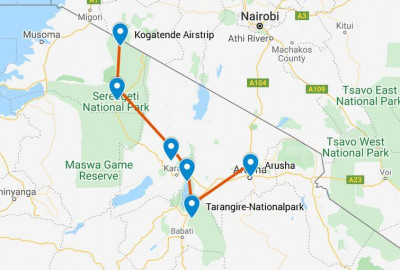 Nord-Tansania Wander Safari und die große Migration map