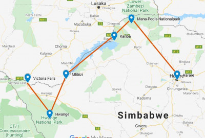 Simbabwe: Sambesi, Elefanten und Victoria Falls map