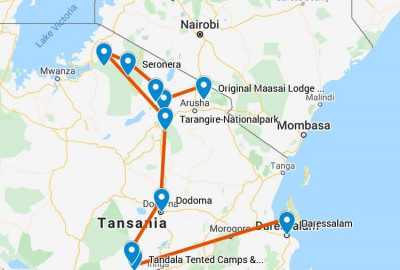 Tansanias zwei schönste Perlen: Serengeti und Ruaha map