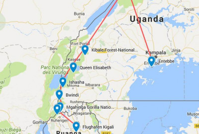 Uganda Luxus-Safari von Entebbe nach Kigali map